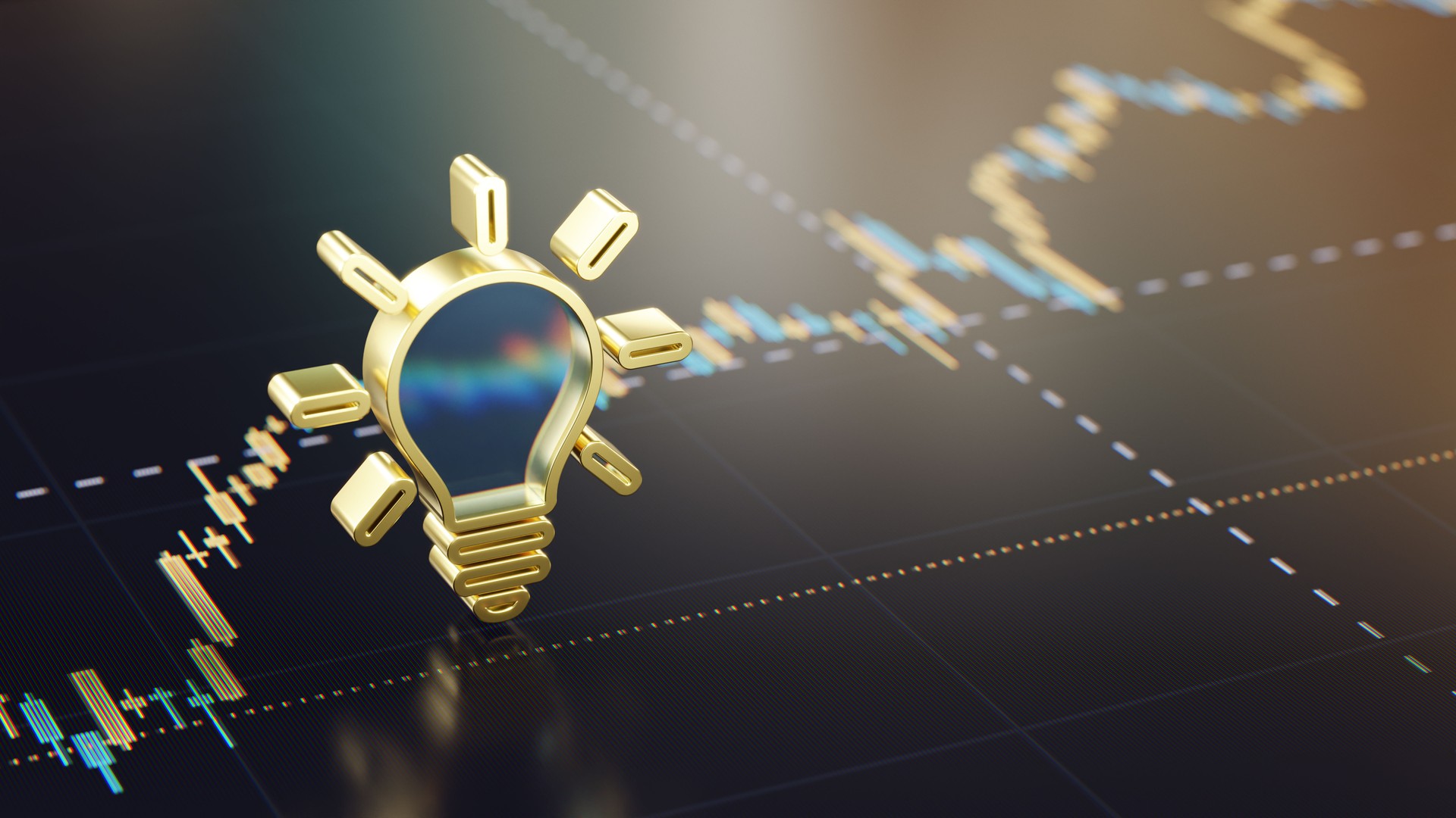 Golden Lightbulb on Financial Chart Represents Innovation and Economic Growth